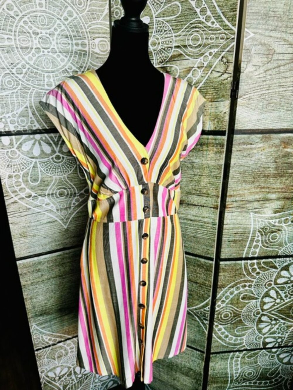 Women's Multi-Color Striped Button Front Dress